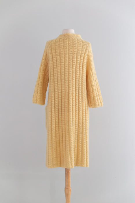 Beautiful Hand Knit Butter Yellow Wool & Mohair Duster  / SM