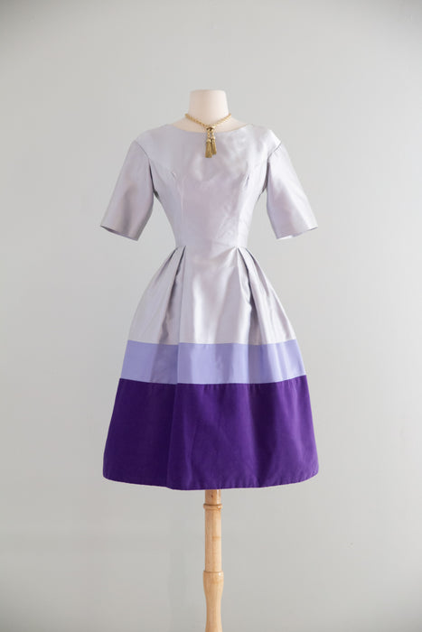 The Cutest Early 1960's Lavender Color Blocked Party Dress / Small