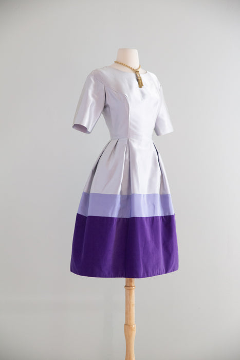 The Cutest Early 1960's Lavender Color Blocked Party Dress / Small