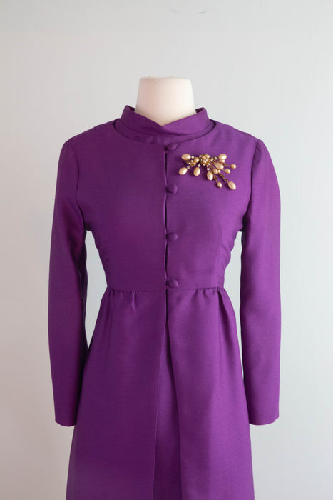 Fabulous 1960's Plum Royale Dress & Jacket Set / SM