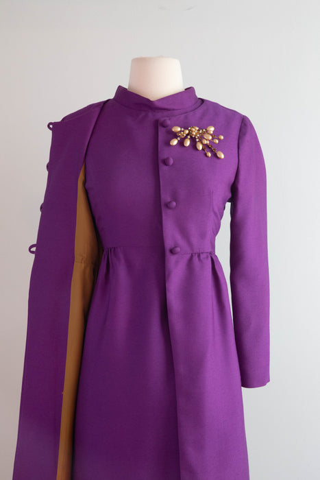 Fabulous 1960's Plum Royale Dress & Jacket Set / SM