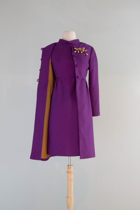 Fabulous 1960's Plum Royale Dress & Jacket Set / SM