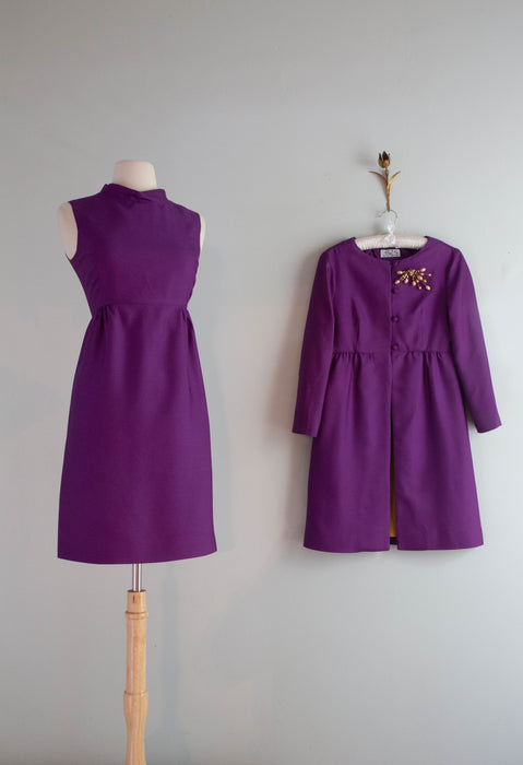 Fabulous 1960's Plum Royale Dress & Jacket Set / SM