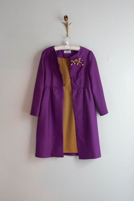 Fabulous 1960's Plum Royale Dress & Jacket Set / SM