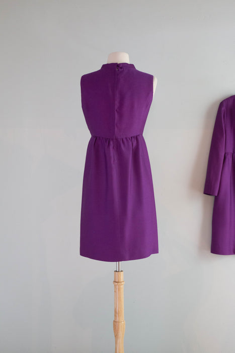 Fabulous 1960's Plum Royale Dress & Jacket Set / SM