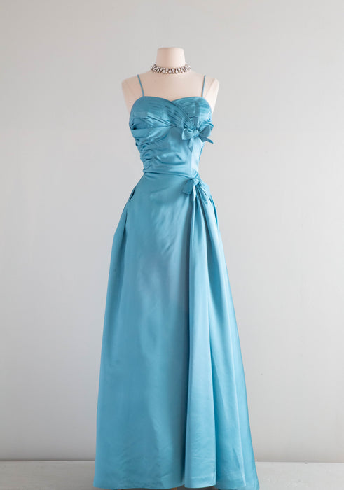 Glamorous 1950's Cerulean Satin Evening Gown From Lord & Taylor / Smal Xtabay Vintage Glamorous 1950's Cerulean Satin Evening Gown From Lord & Taylor / Smal Xtabay Vintage