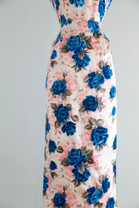 Stunning early 1960's Custom Couture Silk Rose Print Evening Dress / ML