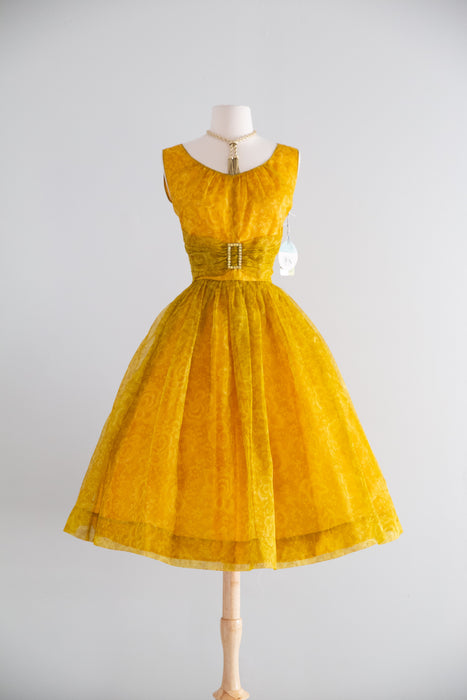 Stunning 1950’s New Old Stock Sunflower Silk Party Dress / M