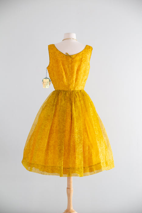 Stunning 1950’s New Old Stock Sunflower Silk Party Dress / M