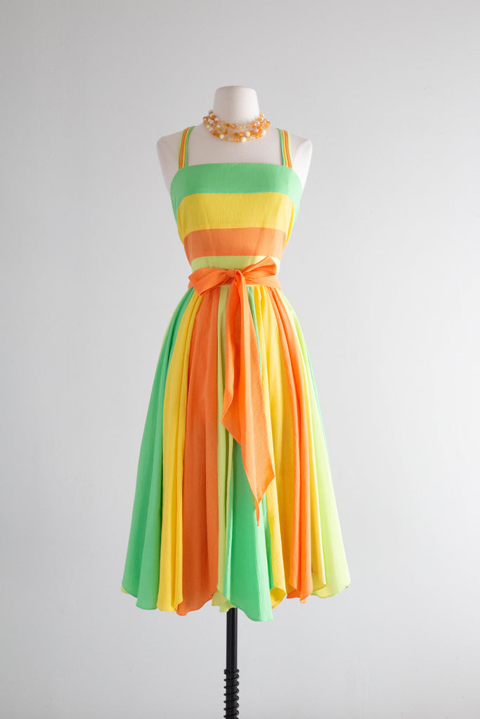 Fabulous 1970's Citrus Color Block Dress / ML  Xtabay Vintage