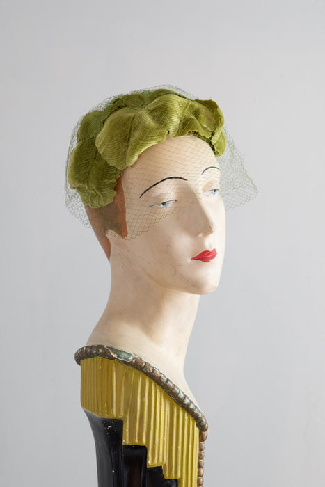 Marvelous 1950's Velvet Cabbage Leaf Cocktail Hat / OS