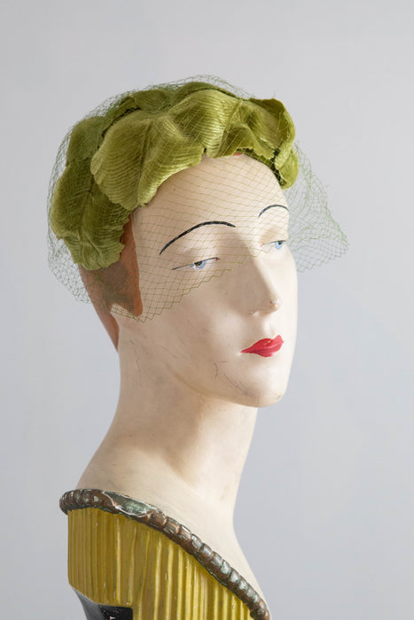 Marvelous 1950's Velvet Cabbage Leaf Cocktail Hat / OS