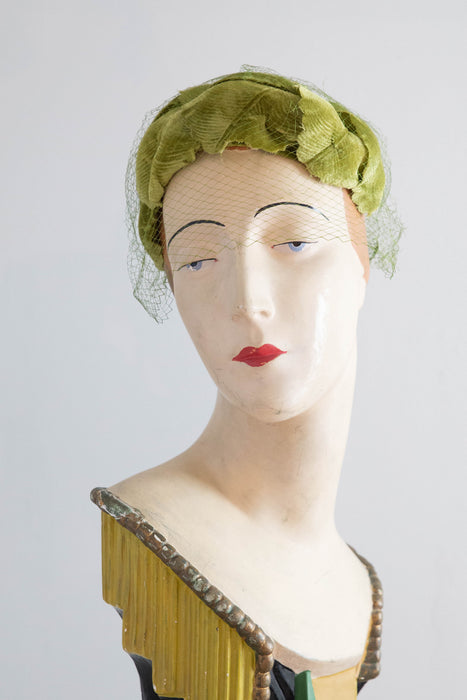 Marvelous 1950's Velvet Cabbage Leaf Cocktail Hat / OS
