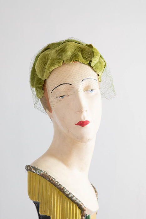 Marvelous 1950's Velvet Cabbage Leaf Cocktail Hat / OS