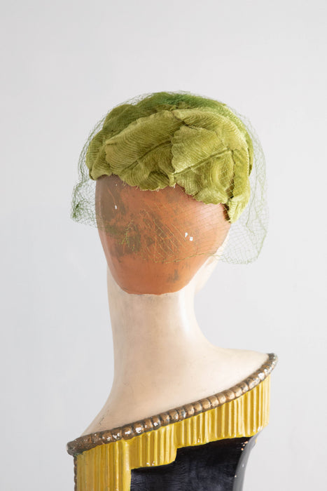 Marvelous 1950's Velvet Cabbage Leaf Cocktail Hat / OS