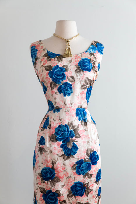 Stunning early 1960's Custom Couture Silk Rose Print Evening Dress / ML