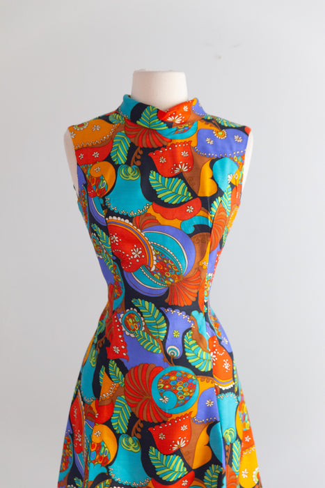 Fabulous 1960s I. Magnin “Miss Magnin” Psychedelic Print Silk Mod Dress / sm