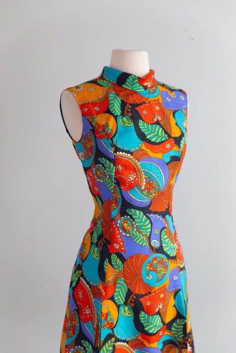 Fabulous 1960s I. Magnin “Miss Magnin” Psychedelic Print Silk Mod Dress / sm