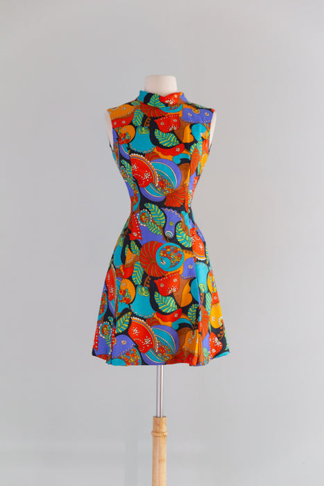 Fabulous 1960s I. Magnin “Miss Magnin” Psychedelic Print Silk Mod Dress / sm