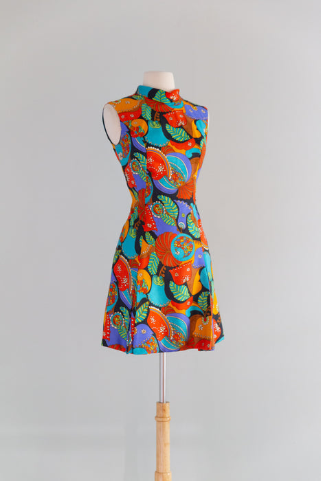 Fabulous 1960s I. Magnin “Miss Magnin” Psychedelic Print Silk Mod Dress / sm