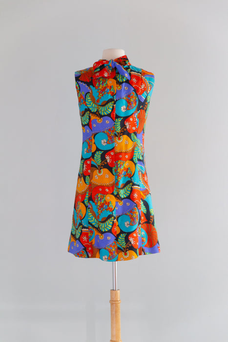 Fabulous 1960s I. Magnin “Miss Magnin” Psychedelic Print Silk Mod Dress / sm