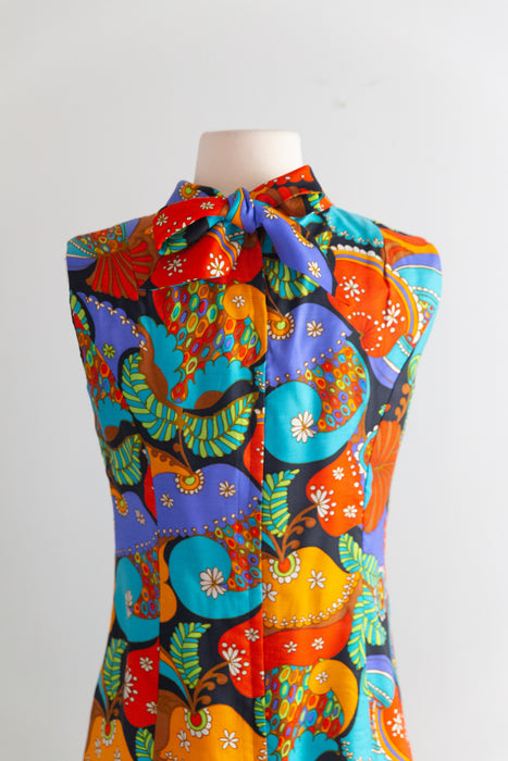 Fabulous 1960s I. Magnin “Miss Magnin” Psychedelic Print Silk Mod Dress / sm