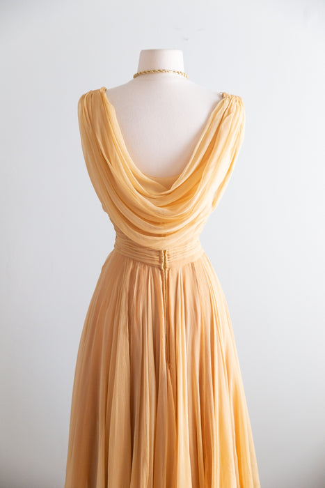 Stunning 1950’s Demi Couture Honey Silk Chiffon Evening Dress / M