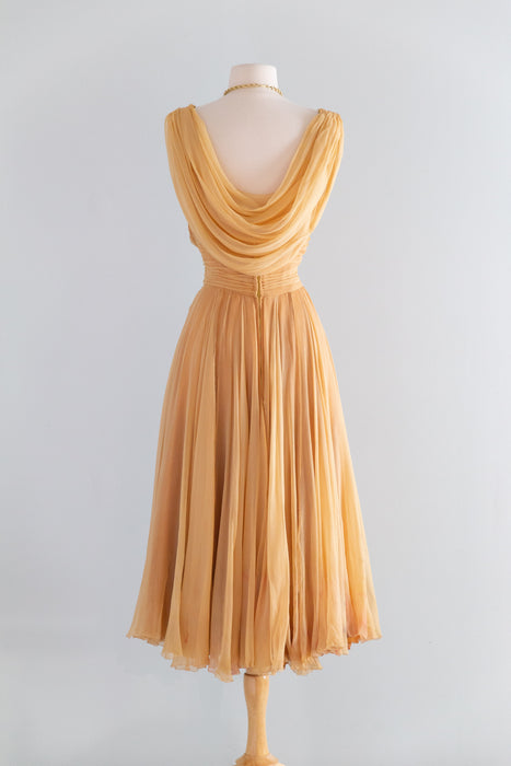 Stunning 1950’s Demi Couture Honey Silk Chiffon Evening Dress / M