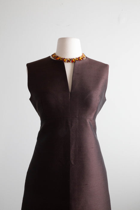 Elegant 1960's Silk Brocade Baroque Evening Coat & Matching Dress / M