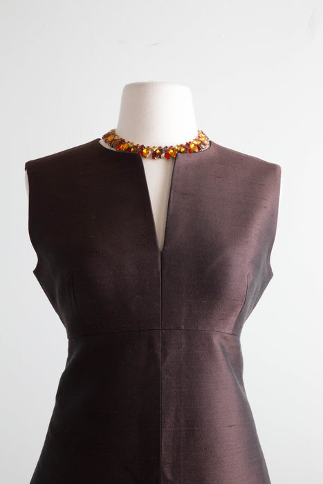 Elegant 1960's Silk Brocade Baroque Evening Coat & Matching Dress / M