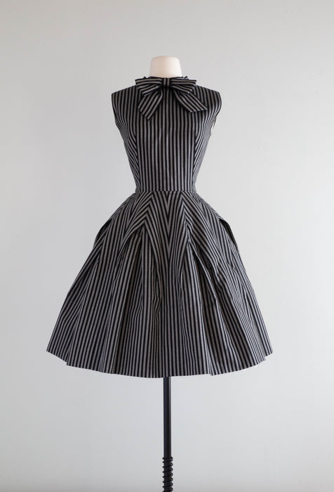 Fabulous 1950's Demi Couture Striped Dress By Paul Whitney / Small