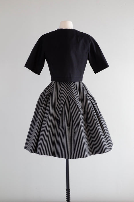 Fabulous 1950's Demi Couture Striped Dress By Paul Whitney / Small