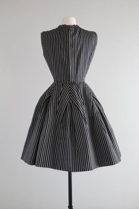 Fabulous 1950's Demi Couture Striped Dress By Paul Whitney / Small