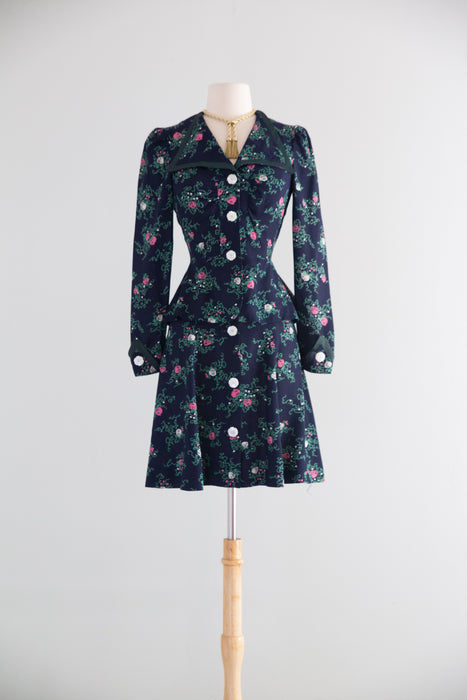 Adorable 1970's Plain Jane 40's Inspired Two Piece Rayon Set / XS