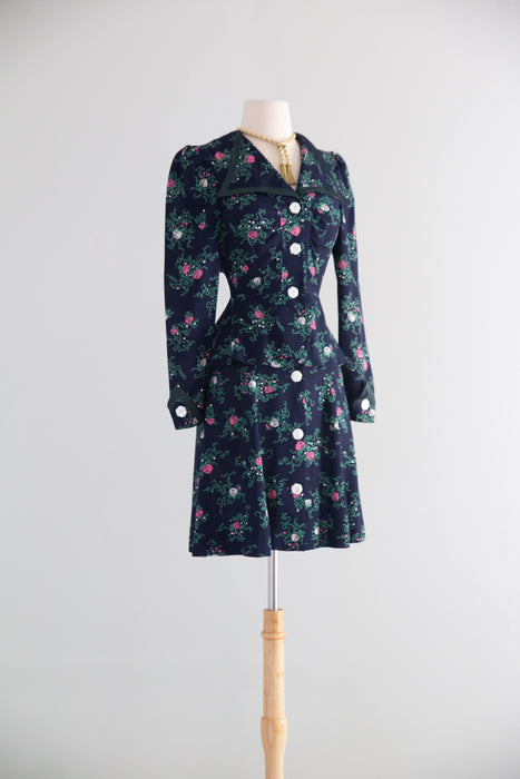 Adorable 1970's Plain Jane 40's Inspired Two Piece Rayon Set / XS