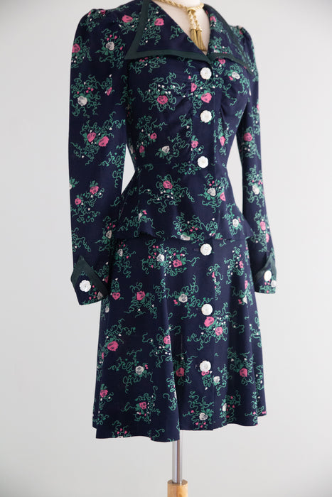 Adorable 1970's Plain Jane 40's Inspired Two Piece Rayon Set / XS