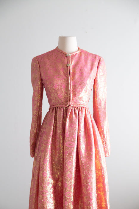 Fabulous 1960's Malcolm Starr Rose Gold Brocade Cocktail Dress / M