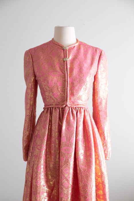 Fabulous 1960's Malcolm Starr Rose Gold Brocade Cocktail Dress / M