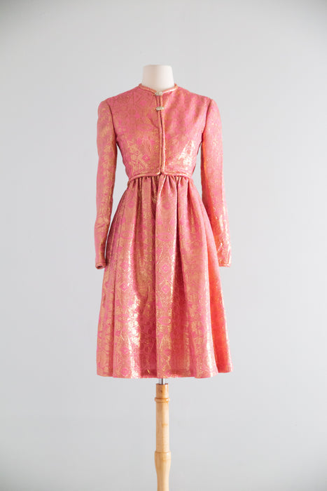 Fabulous 1960's Malcolm Starr Rose Gold Brocade Cocktail Dress / M