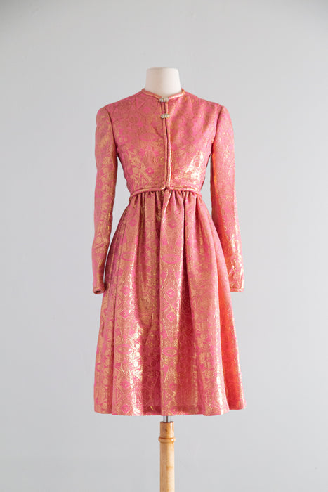 Fabulous 1960's Malcolm Starr Rose Gold Brocade Cocktail Dress / M