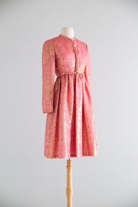 Fabulous 1960's Malcolm Starr Rose Gold Brocade Cocktail Dress / M