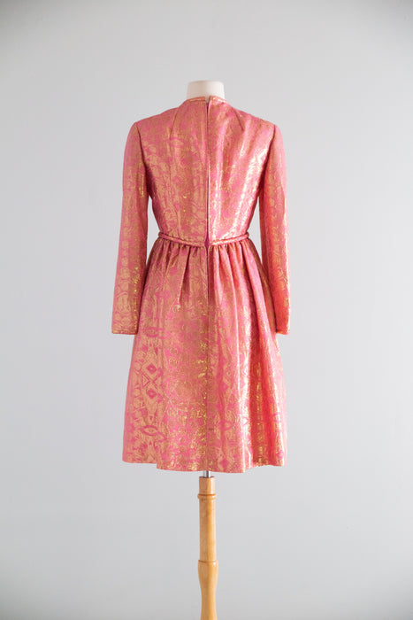 Fabulous 1960's Malcolm Starr Rose Gold Brocade Cocktail Dress / M