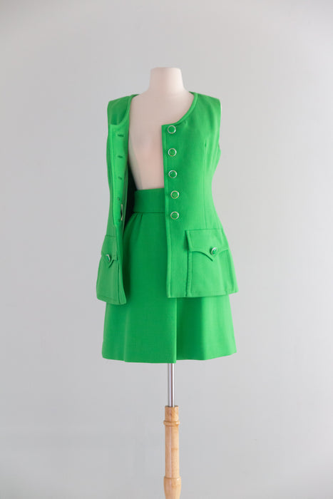 FAB 1960's MOD Lime Green Wool Two Piece Set By Gunter Project / SM