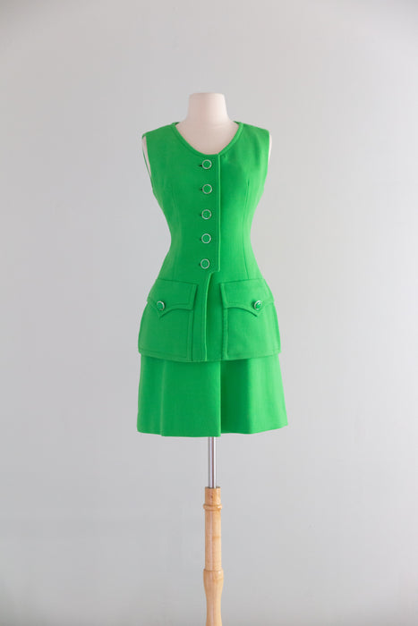 FAB 1960's MOD Lime Green Wool Two Piece Set By Gunter Project / SM
