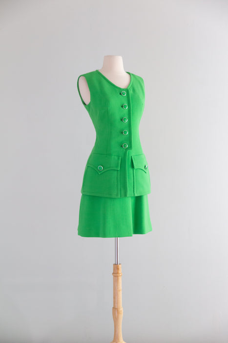 FAB 1960's MOD Lime Green Wool Two Piece Set By Gunter Project / SM