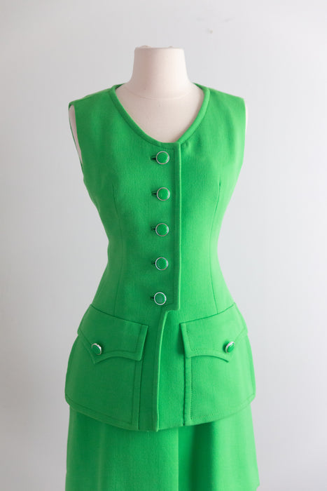 FAB 1960's MOD Lime Green Wool Two Piece Set By Gunter Project / SM