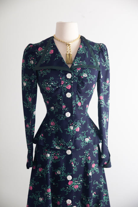 Adorable 1970's Plain Jane 40's Inspired Two Piece Rayon Set / XS