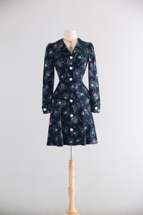 Adorable 1970's Plain Jane 40's Inspired Two Piece Rayon Set / XS