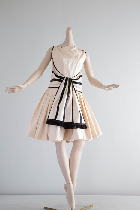 Ultra Chic Late 1950's Paul Whitney Black & White Demi Couture Party Dress / XXS
