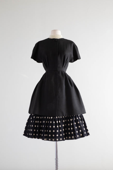 Fabulous 1950's Demi Couture Polka Dot Occasion Dress By Paul Whitney / XS